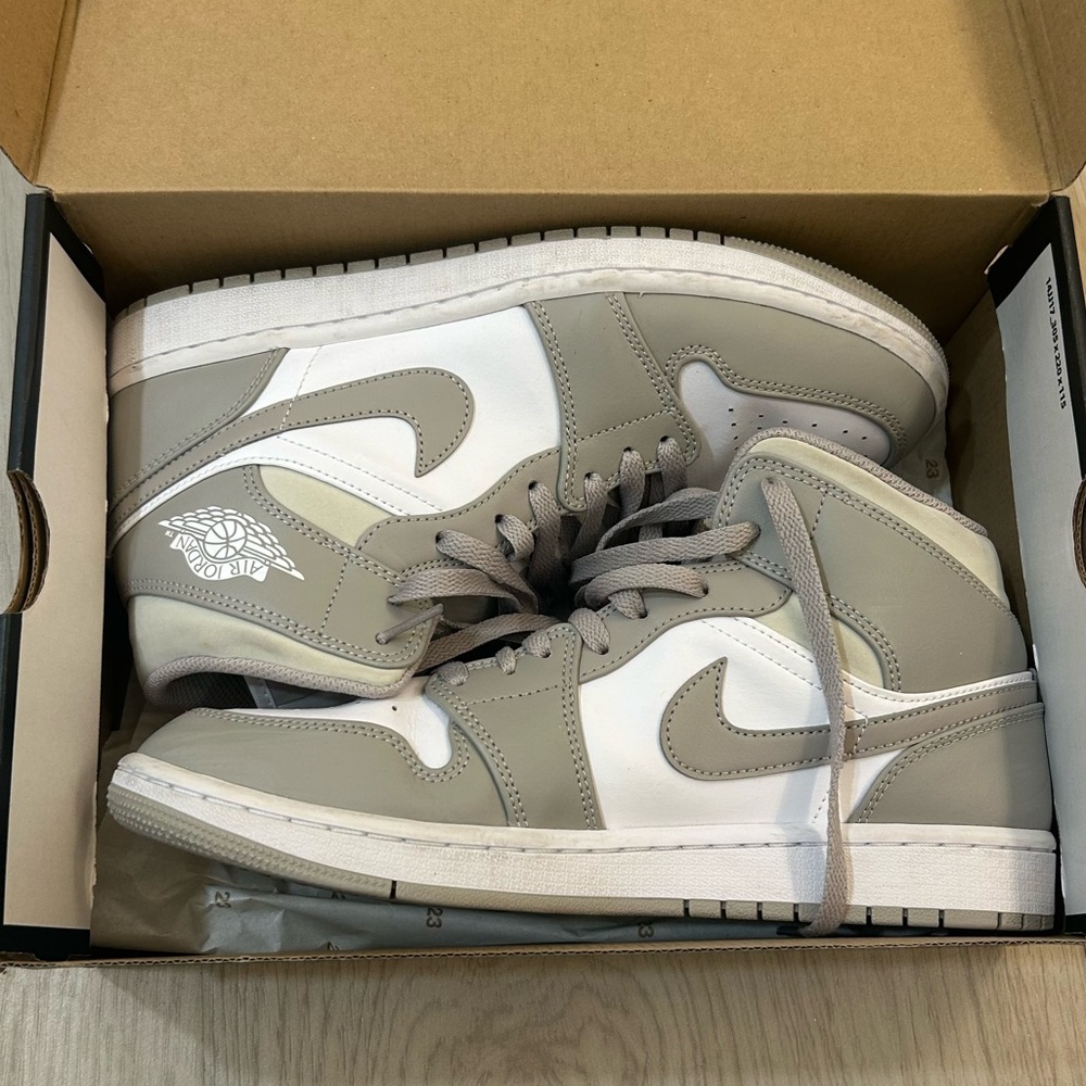 Jordan Gray and White High-Top Sneakers